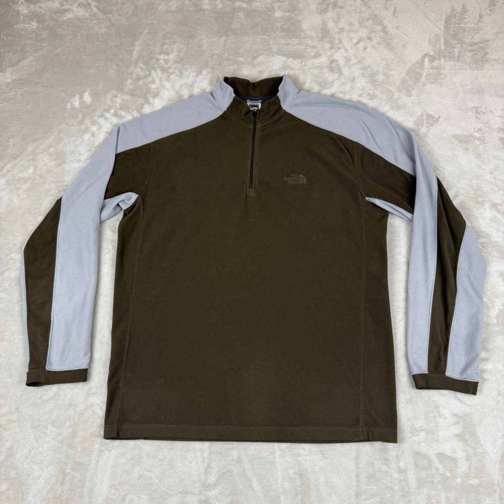 The North Face TKA 100 Pullover Mens L Brown Gray Fleece Quarter Zip Sweater EUC